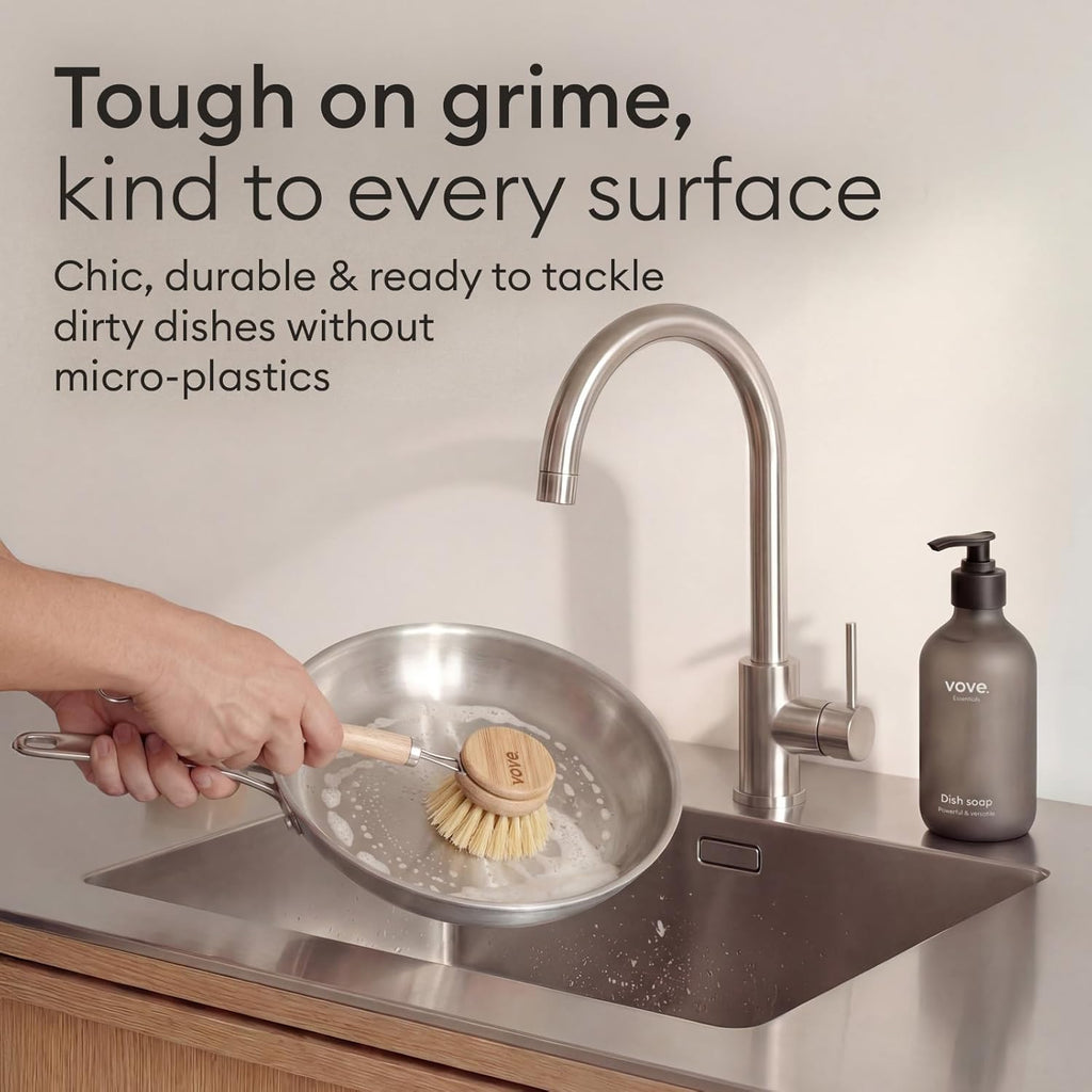 Eco-Friendly Bamboo Dish Brush 🌿 Replaceable Kitchen Scrubber 🧽 Sustainable & Durable Cleaning Tool