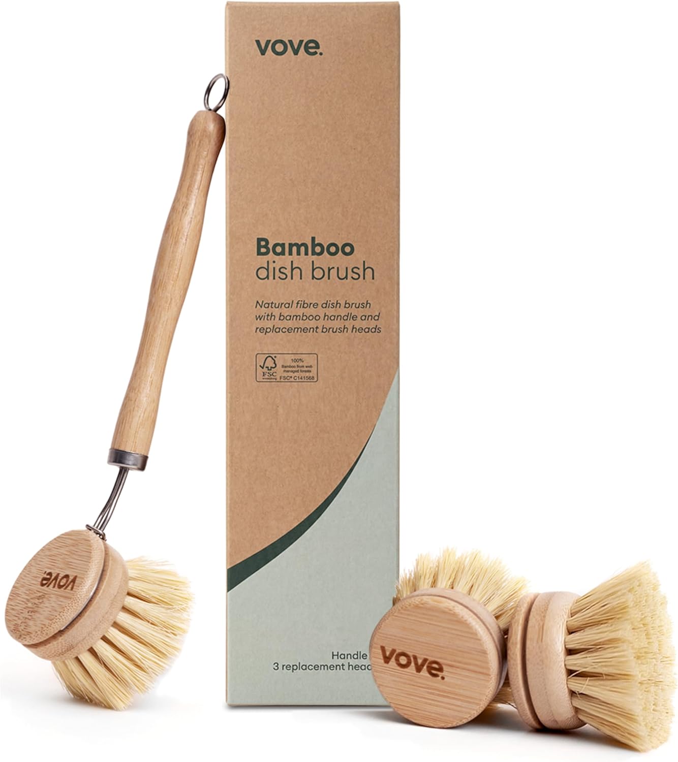 Eco-Friendly Bamboo Dish Brush 🌿 Replaceable Kitchen Scrubber 🧽 Sustainable & Durable Cleaning Tool
