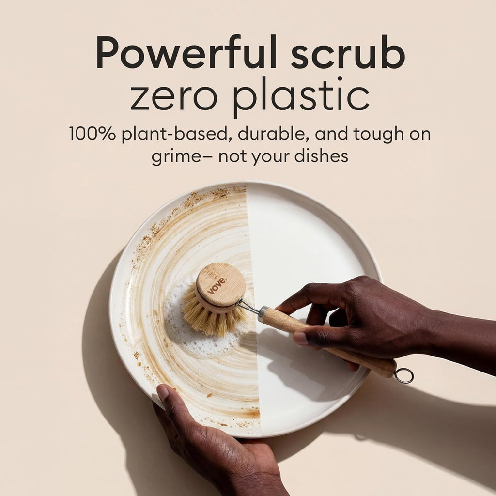 Eco-Friendly Bamboo Dish Brush 🌿 Replaceable Kitchen Scrubber 🧽 Sustainable & Durable Cleaning Tool