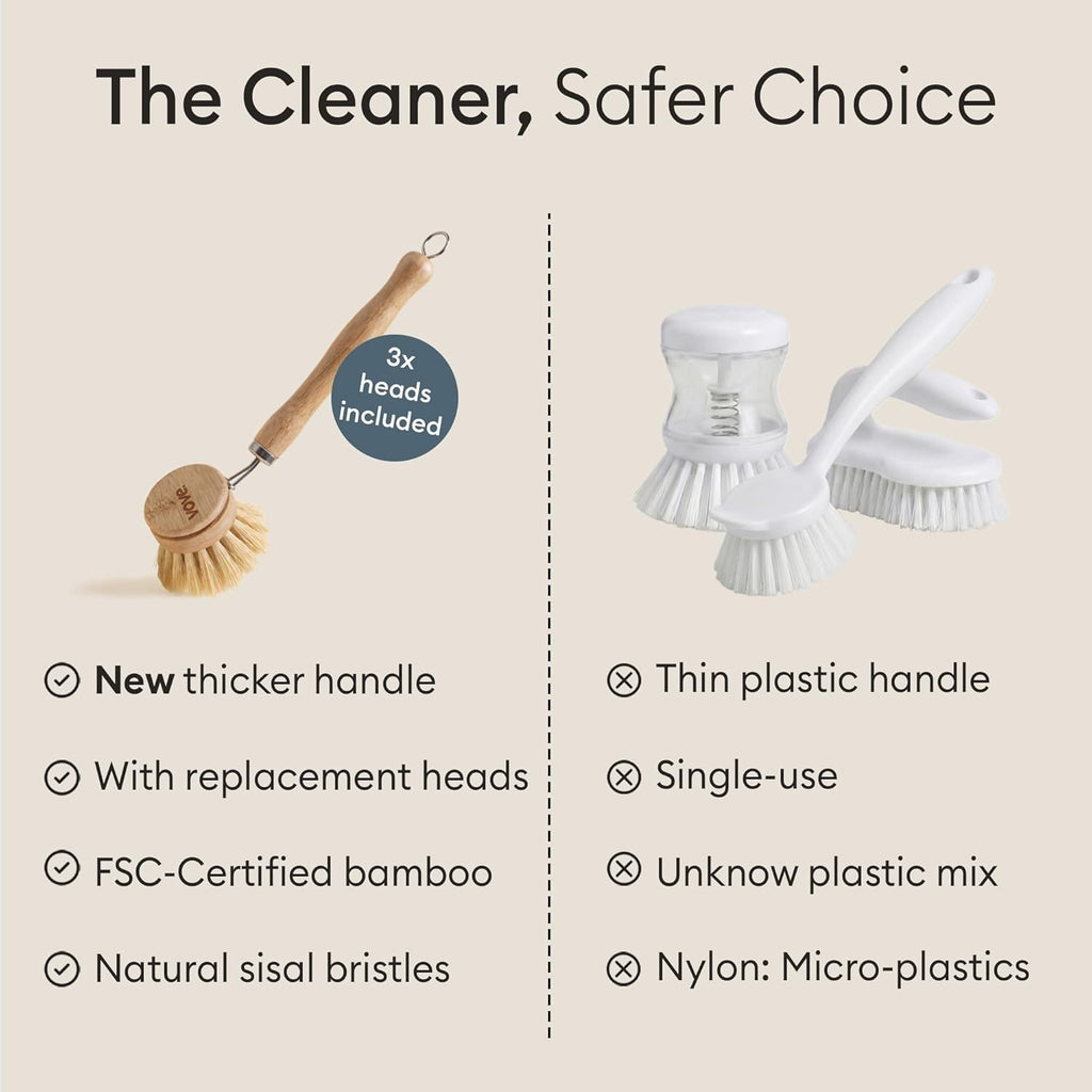 Eco-Friendly Bamboo Dish Brush 🌿 Replaceable Kitchen Scrubber 🧽 Sustainable & Durable Cleaning Tool