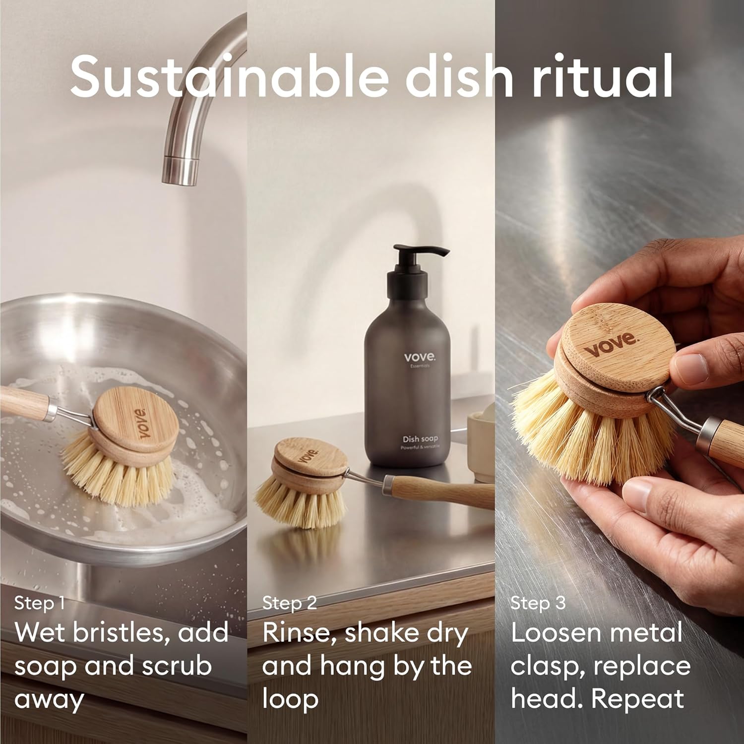 Eco-Friendly Bamboo Dish Brush 🌿 Replaceable Kitchen Scrubber 🧽 Sustainable & Durable Cleaning Tool